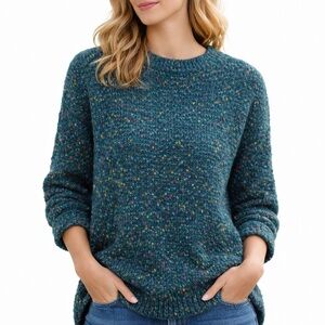 Habitat Speckled Knit Sweater Teal Confetti Artsy Cozy Cuff Sleeve Large